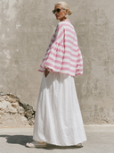 Women's Casual Striped Linen Shirt And Solid-Color Skirt Two-Piece Set ZMZ2123G4XT