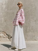 Women's Casual Striped Linen Shirt And Solid-Color Skirt Two-Piece Set ZMZ2123G4XT