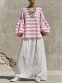 Women's Casual Striped Linen Shirt And Solid-Color Skirt Two-Piece Set ZMZ2123G4XT