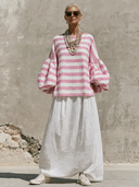 Women's Casual Striped Linen Shirt And Solid-Color Skirt Two-Piece Set ZMZ2123G4XT