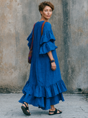 Women's Solid-Color Cotton-Linen Bohemian Ruffled Maxi Dress ZMZ1556G2XT