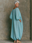 Women's Off-Shoulder Linen Balloon Sleeve Maxi Dress ZMZ1536G3XT