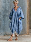 Women's Striped Linen Loose-fitting Patchwork Lace Maxi Dress ZMZ1559G1XT
