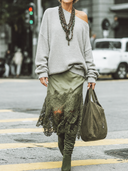 Women's Retro Casual Relaxed Style Loose Street Style Ribbed Sweatshirt And Skirt Set ZMZ2112G1ZJY