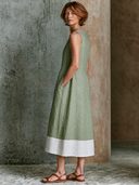 Women's Linen V-Neck Sleeveless Color-Block Midi Dress ZMZ1559G5XT