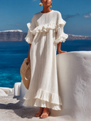 Women's Stylish Vacation-ready Textured Ruffle Maxi Dress ZMZ2145G2SWL