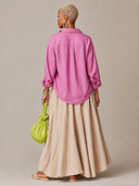 Women's Classic Pink Cotton-Linen Long-Sleeve Shirt And Khaki Skirt Set ZMZ2133G2SWL