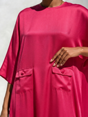 Women's French-style Elegant Satin Round Neck And Long Sleeves Loose-fit Maxi Dress ZMZ2122G8ZYY