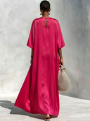 Women's French-style Elegant Satin Round Neck And Long Sleeves Loose-fit Maxi Dress ZMZ2122G8ZYY