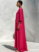Women's French-style Elegant Satin Round Neck And Long Sleeves Loose-fit Maxi Dress ZMZ2122G8ZYY