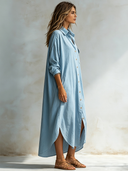 Women's Vintage-Style Relaxed-Fit Cotton Long-Sleeve Maxi Dress ZMZ1068G1ZJY