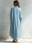 Women's Vintage-Style Relaxed-Fit Cotton Long-Sleeve Maxi Dress ZMZ1068G1ZJY
