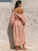 Women's Retro Casual Relaxed Loose Cotton Long-Sleeve Midi Dress ZMZ1095G6ZJY