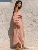 Women's Retro Casual Relaxed Loose Cotton Long-Sleeve Midi Dress ZMZ1095G6ZJY