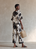 Women's Vintage Floral Print Cotton Two-Piece Set (Top And Cropped Pants) ZMZ2245G6SWL