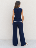 Women's Retro Casual Simple Color Block Knitted Sleeveless Top And Pants Two-Piece Set ZMZ1553G6ZJY