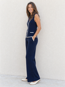 Women's Retro Casual Simple Color Block Knitted Sleeveless Top And Pants Two-Piece Set ZMZ1553G6ZJY
