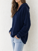 Women's Retro Casual Waffle Knit Loose Hooded Long-Sleeve Sweatshirt ZMZ1561G3ZJY