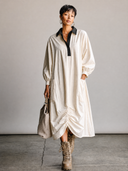 Women's Fashion Classic Color-Blocked Collar Cotton Midi Dress ZMZ2284G4SWL