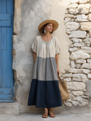 Women's Relaxed-Fit Color-Block Cotton-Linen Vacation Maxi Dress ZMZ2292G6SWL