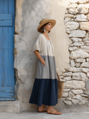 Women's Relaxed-Fit Color-Block Cotton-Linen Vacation Maxi Dress ZMZ2292G6SWL
