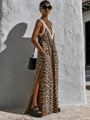 Women's Leopard Print V-Neck Sleeveless Maxi Dress ZMZ1507G0XT