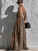 Women's Leopard Print V-Neck Sleeveless Maxi Dress ZMZ1507G0XT