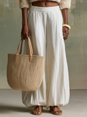 Women Cotton Linen Balloon Wide Leg Pants Elastic High Waist Full Lined Loose Casual Trousers ZMZ2256G5YZH