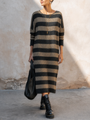 Women's Striped Knit Long Sleeve Loose Maxi Sweater Dress ZMZ2265G1SWL