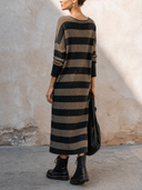 Women's Striped Knit Long Sleeve Loose Maxi Sweater Dress ZMZ2265G1SWL