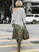 Women's Retro Casual Relaxed Style Loose Street Style Ribbed Sweatshirt And Skirt Set ZMZ2112G1ZJY