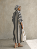 Women's Vintage Striped Cotton Loose-Fit Hooded Maxi Dress ZMZ2265G6SWL