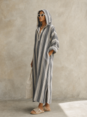 Women's Vintage Striped Cotton Loose-Fit Hooded Maxi Dress ZMZ2265G6SWL