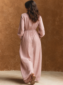 Women's Retro Casual Relaxed Loose Cotton Henley Collar Long Sleeve Maxi Dress ZMZ0908G9ZJY