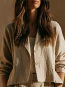 Women Autumn Premium Linen 2 Piece Outfit Cropped Blazer Jacket High Waist Pleated Wide Leg Pants Minimalist Casual Suit ZMZ2183G4YZH