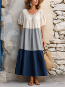 Women's Relaxed-Fit Color-Block Cotton-Linen Vacation Maxi Dress ZMZ2292G6SWL