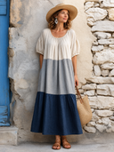 Women's Relaxed-Fit Color-Block Cotton-Linen Vacation Maxi Dress ZMZ2292G6SWL