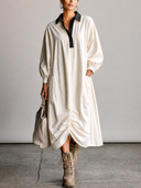 Women's Fashion Classic Color-Blocked Collar Cotton Midi Dress ZMZ2284G4SWL