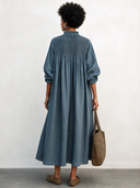 Women's Stylish Cotton V-Neck Midi Dress With Elbow-Length Sleeves ZMZ2243G6SWL