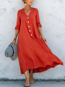 Women's Vacation Casual V-neck Cotton Linen Midi Dress ZMZ2287G3SWL