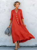 Women's Vacation Casual V-neck Cotton Linen Midi Dress ZMZ2287G3SWL