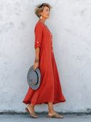 Women's Vacation Casual V-neck Cotton Linen Midi Dress ZMZ2287G3SWL