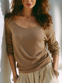 Women Faux Cashmere Knit Blouse Wide Scoop Neck Long Sleeve Loose Lightweight Fall Basic Knit Top ZMZ2236G5YZH