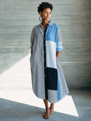 Women's Stylish Cotton Color-Block Striped Long-Sleeve Shirt Dress ZMZ2287G6SWL