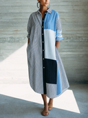 Women's Stylish Cotton Color-Block Striped Long-Sleeve Shirt Dress ZMZ2287G6SWL
