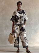 Women's Vintage Floral Print Cotton Two-Piece Set (Top And Cropped Pants) ZMZ2245G6SWL