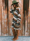 Women's Retro Casual Horizontal-Stripe Knit Boat-Neck Long-Sleeve Loose Mini Dress ZMZ2176G0ZYY
