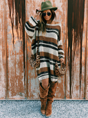Women's Retro Casual Horizontal-Stripe Knit Boat-Neck Long-Sleeve Loose Mini Dress ZMZ2176G0ZYY