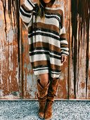 Women's Retro Casual Horizontal-Stripe Knit Boat-Neck Long-Sleeve Loose Mini Dress ZMZ2176G0ZYY