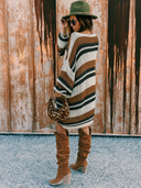 Women's Retro Casual Horizontal-Stripe Knit Boat-Neck Long-Sleeve Loose Mini Dress ZMZ2176G0ZYY